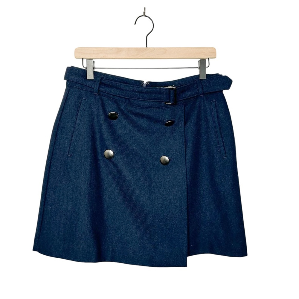 Banana Republic Classic Navy Blue‎ Wool Blend Button Detail Mini Skirt 8